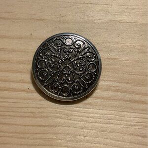 Vintage Silver Tone Retro Scarf Clip Germany Signed With Decorative Heart & Swir